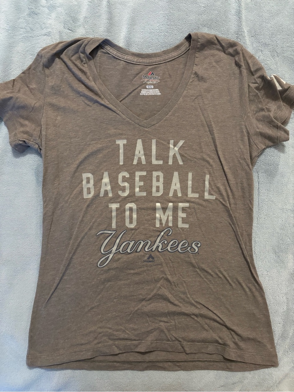 Majestic Yankees 'Talk Baseball to Me' V-Neck Tee - Grey